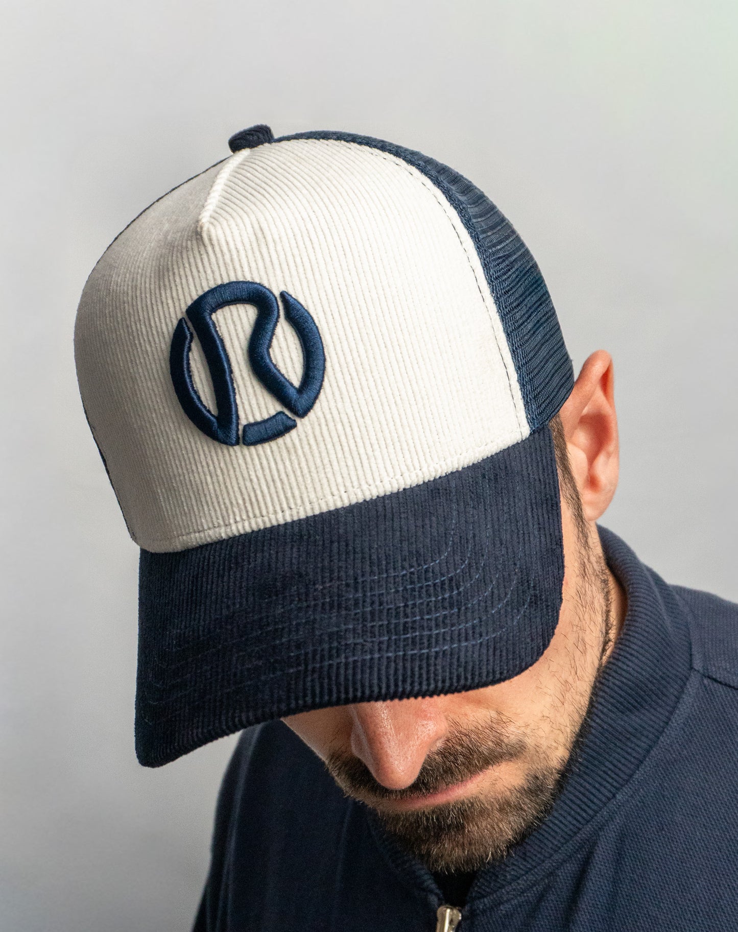 Corduroy  Court Cap - Navy & White